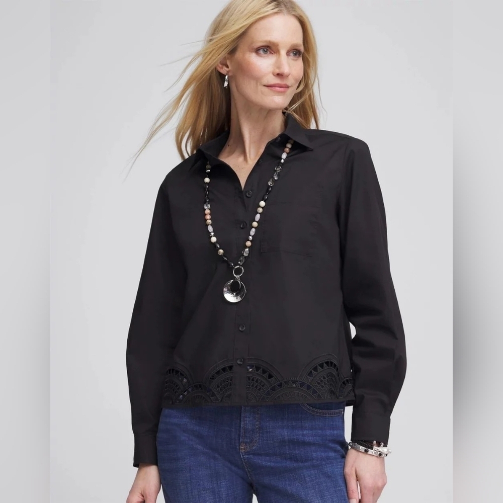 Chico's NWT Emb Poplin Button Down Top 3.5/18